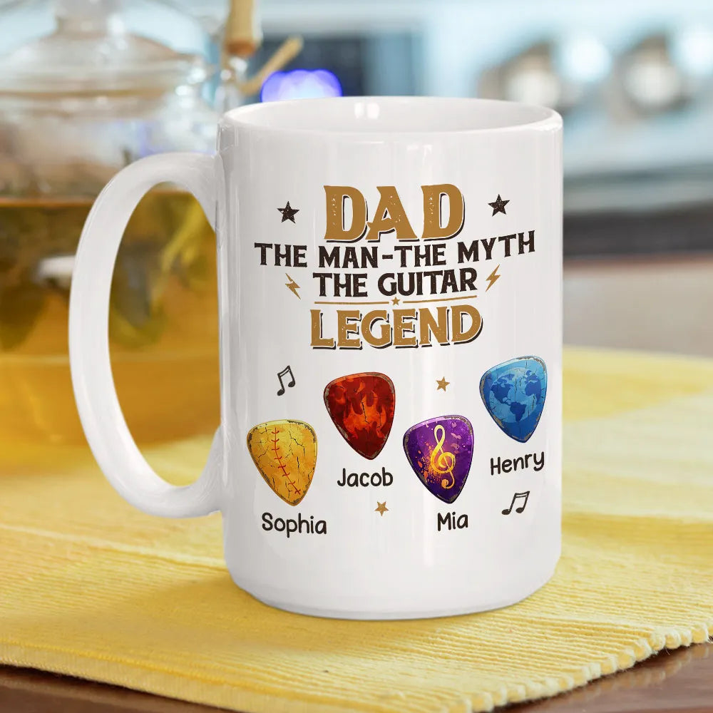 Personalized Ceramic Mug for Dad - The Man The Myth The Guitar Legend, Unique Funny Gift for Guitar Lovers