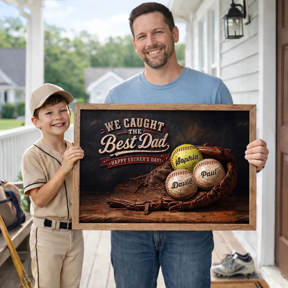 Personalized Poster with Vintage Baseball Glove & Balls, Unique Father's Day Gift for Dad