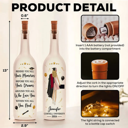 Unique Personalized Bottle Lamp, Standing Graduate Design, Warm Glow Gift for Her Graduation