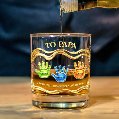 Personalized Whiskey Glass 'To Papa' From the Reasons You Drink, Handprint Design, Funny Unique Gift for Dad or Grandpa