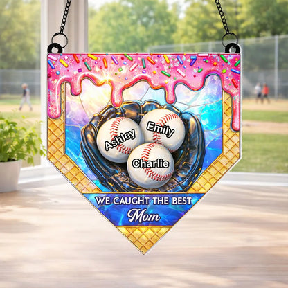 Personalized Acrylic Suncatcher Ornament Baseball Glove Design Window Decor - Unique Mother's Day Gift for Mom