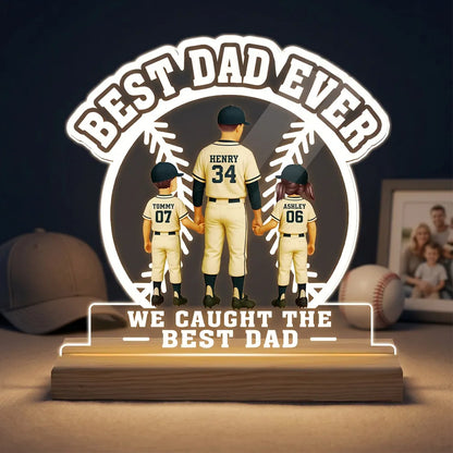 Custom Block LED Light Plaque, Holding Hands Baseball Dad Gift for a Heartfelt Family Keepsake