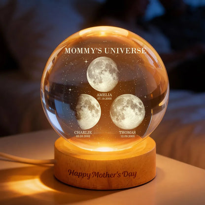 Personalized Globe Lamp Moon Phase Night Light for Mom - Mommy's Universe Starry Glow, Unique Mother's Day Gift
