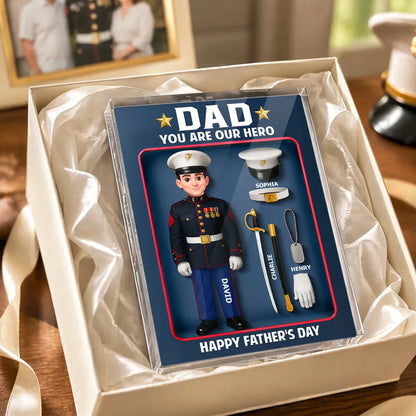 Personalized Rectangle Acrylic Block Plaque, Dad You Are Our Hero Marine Keepsake, Unique Father's Day Gift