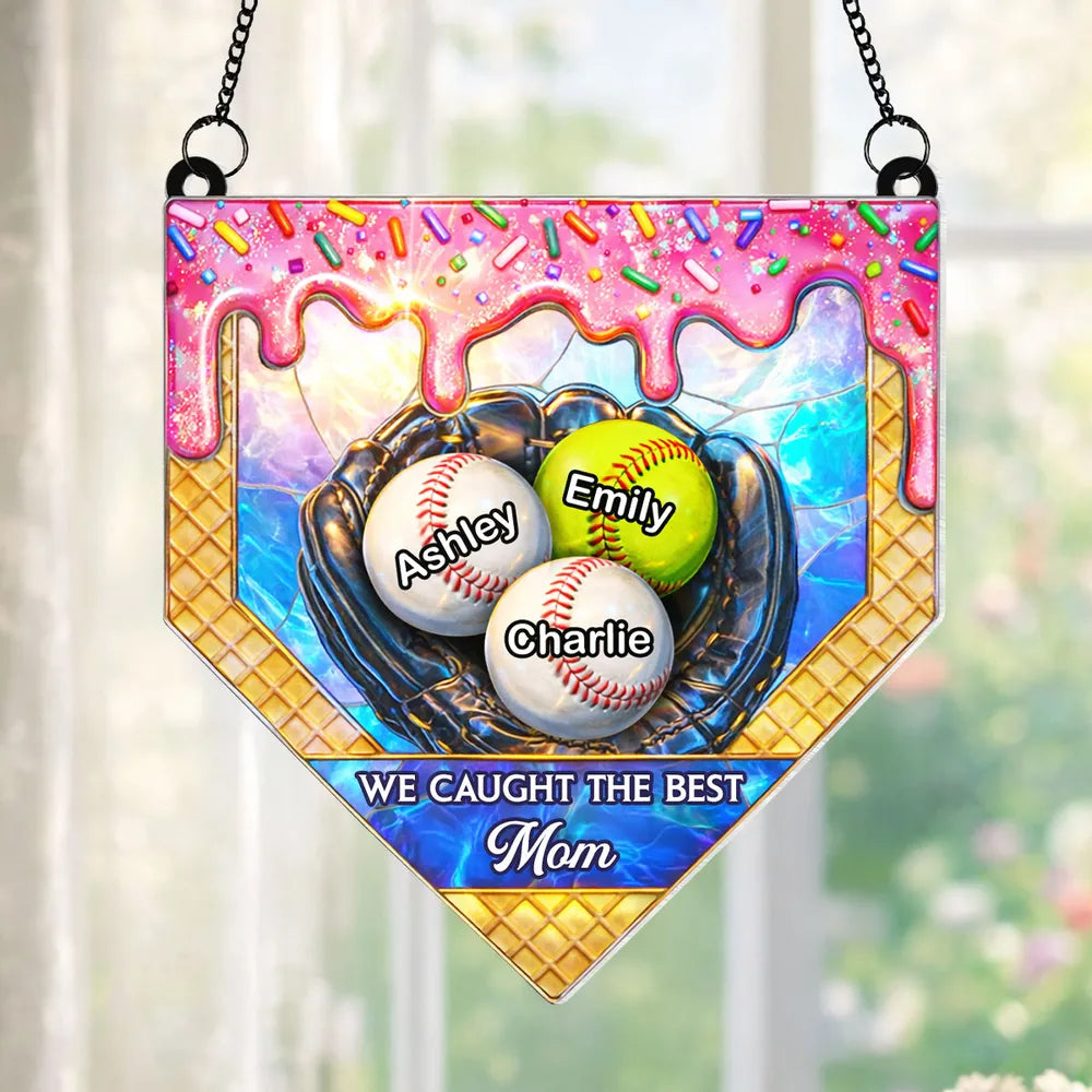 Personalized Acrylic Suncatcher Ornament Baseball Glove Design Window Decor - Unique Mother's Day Gift for Mom
