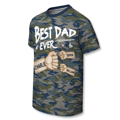 Personalized Best Dad Ever Printed Classic Tee, Camo Fist Bump Unique Father's Day Gift For Dad