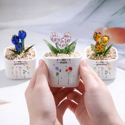 Personalized Square Glass Planter with Birth Month Tulips, Unique Creative Gift for Grandma