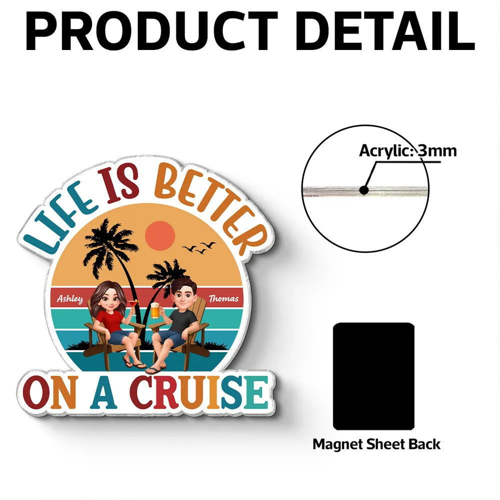 Personalized Acrylic Magnet Cruise Partners For Life Retro Sunset Couple Cruise Door Decor, Unique Gift for Couples