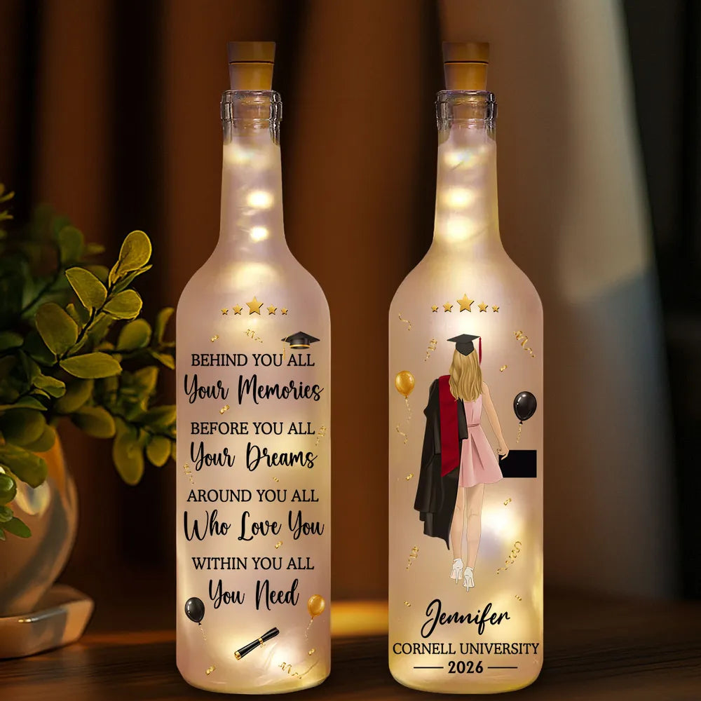 Unique Personalized Bottle Lamp, Standing Graduate Design, Warm Glow Gift for Her Graduation