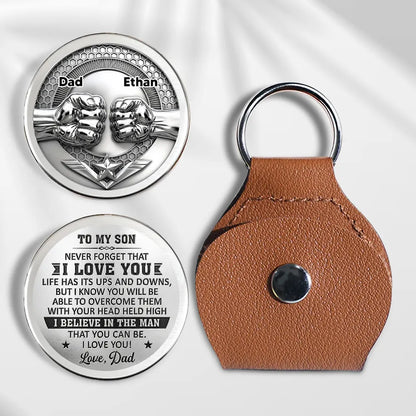 Personalized Pocket Hug for Son, Fist Bump Design, Unique Gift From Dad With I Love You Message