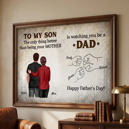 Custom Poster Watching You Be a Dad, Vintage Fist Bump Family Wall Art, Creative Gift for Son