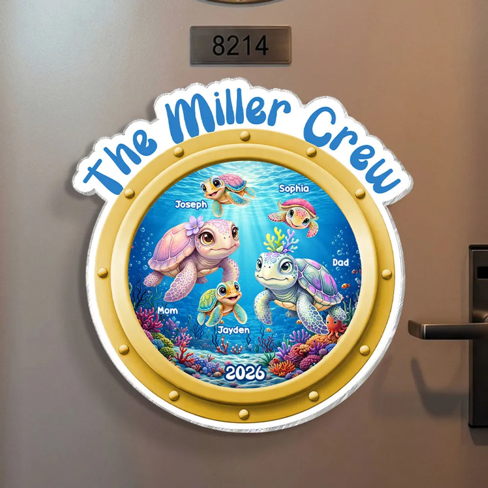 Personalized Family Cruise Acrylic Magnet, Cute Sea Turtle Porthole Door Decor, Unique Gift for Families