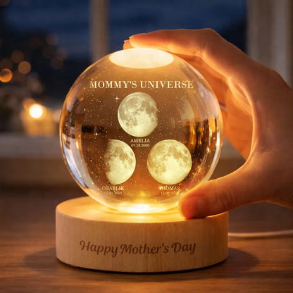 Personalized Globe Lamp Moon Phase Night Light for Mom - Mommy's Universe Starry Glow, Unique Mother's Day Gift