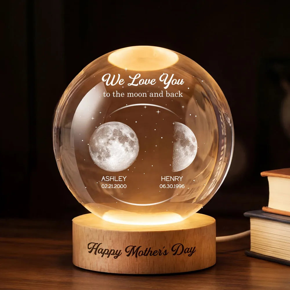 Personalized Globe Lamp with Moon Phases, We Love You to the Moon and Back, Unique Mother's Day Gift