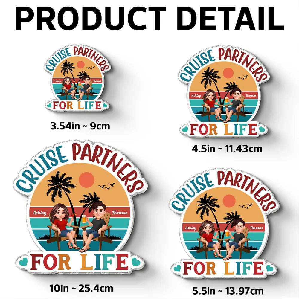 Personalized Acrylic Magnet Cruise Partners For Life Retro Sunset Couple Cruise Door Decor, Unique Gift for Couples