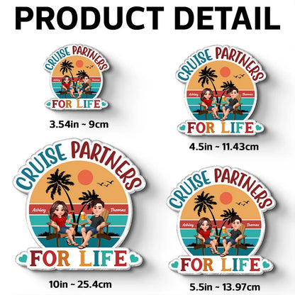 Personalized Acrylic Magnet Cruise Partners For Life Retro Sunset Couple Cruise Door Decor, Unique Gift for Couples