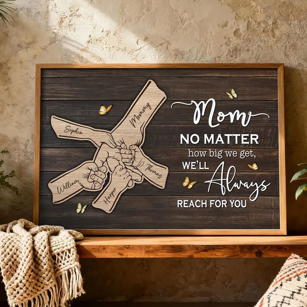 Mom We'll Always Reach For You Poster, Personalized Hand-Holding Design, Meaningful Gift for Mom