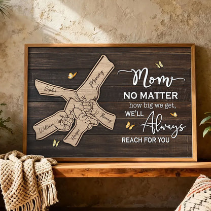 Mom We'll Always Reach For You Poster, Personalized Hand-Holding Design, Meaningful Gift for Mom