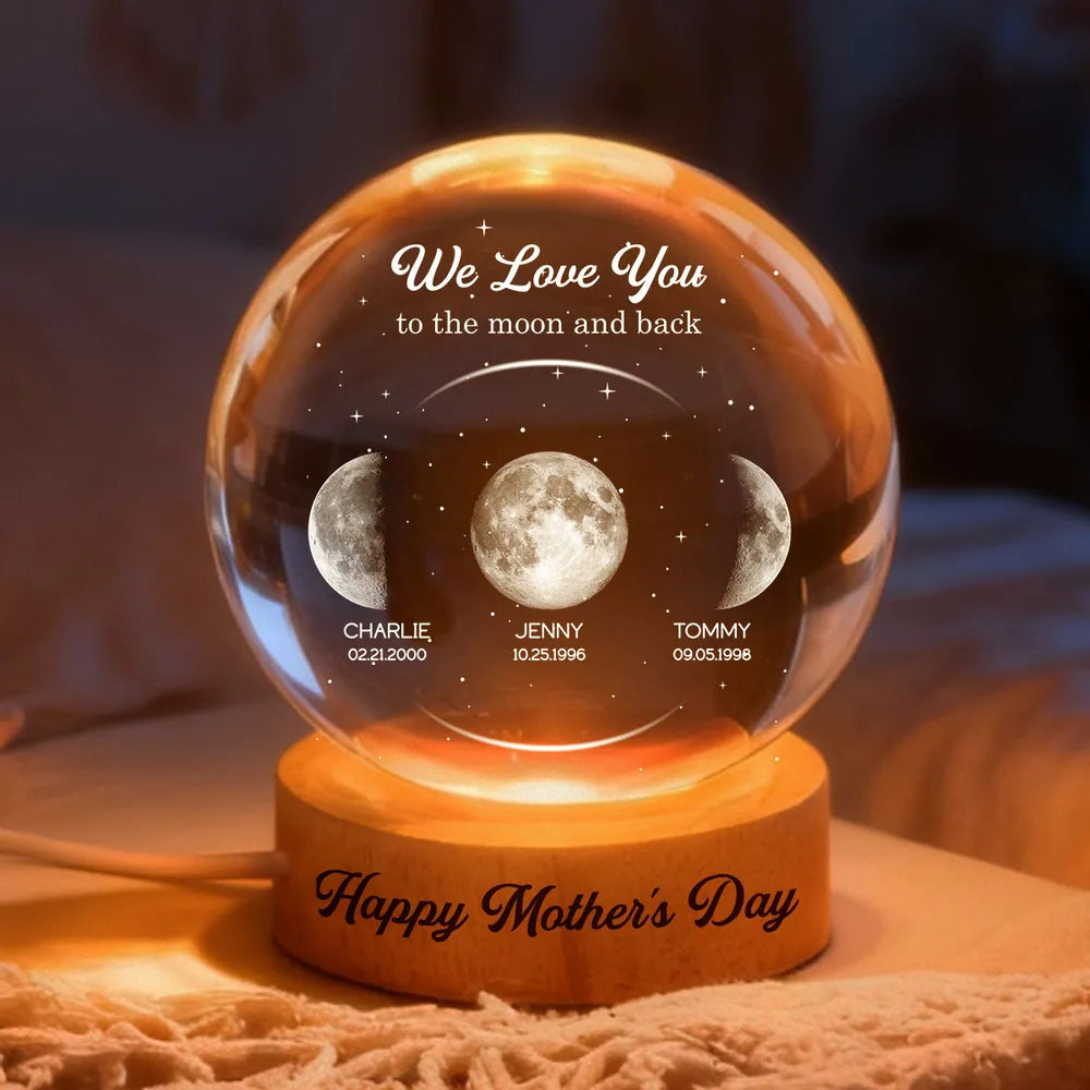Personalized Globe Lamp with Moon Phases, We Love You to the Moon and Back, Unique Mother's Day Gift