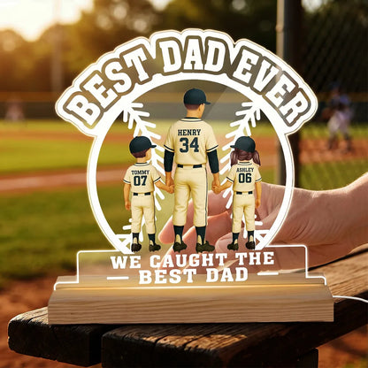 Custom Block LED Light Plaque, Holding Hands Baseball Dad Gift for a Heartfelt Family Keepsake