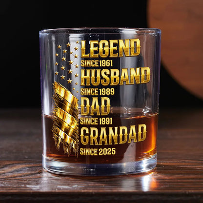Personalized Whiskey Glass Legend Since Custom Gift for Husband Daddy Grandpa - Gold Feather Bar Look