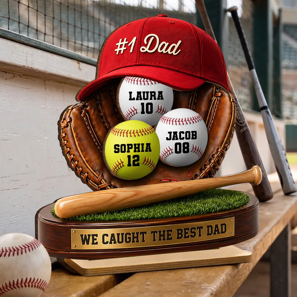 Baseball Dad 2-Layer Wooden Plaque, Custom Family Keepsake with We Caught the Best Dad, Creative Gift