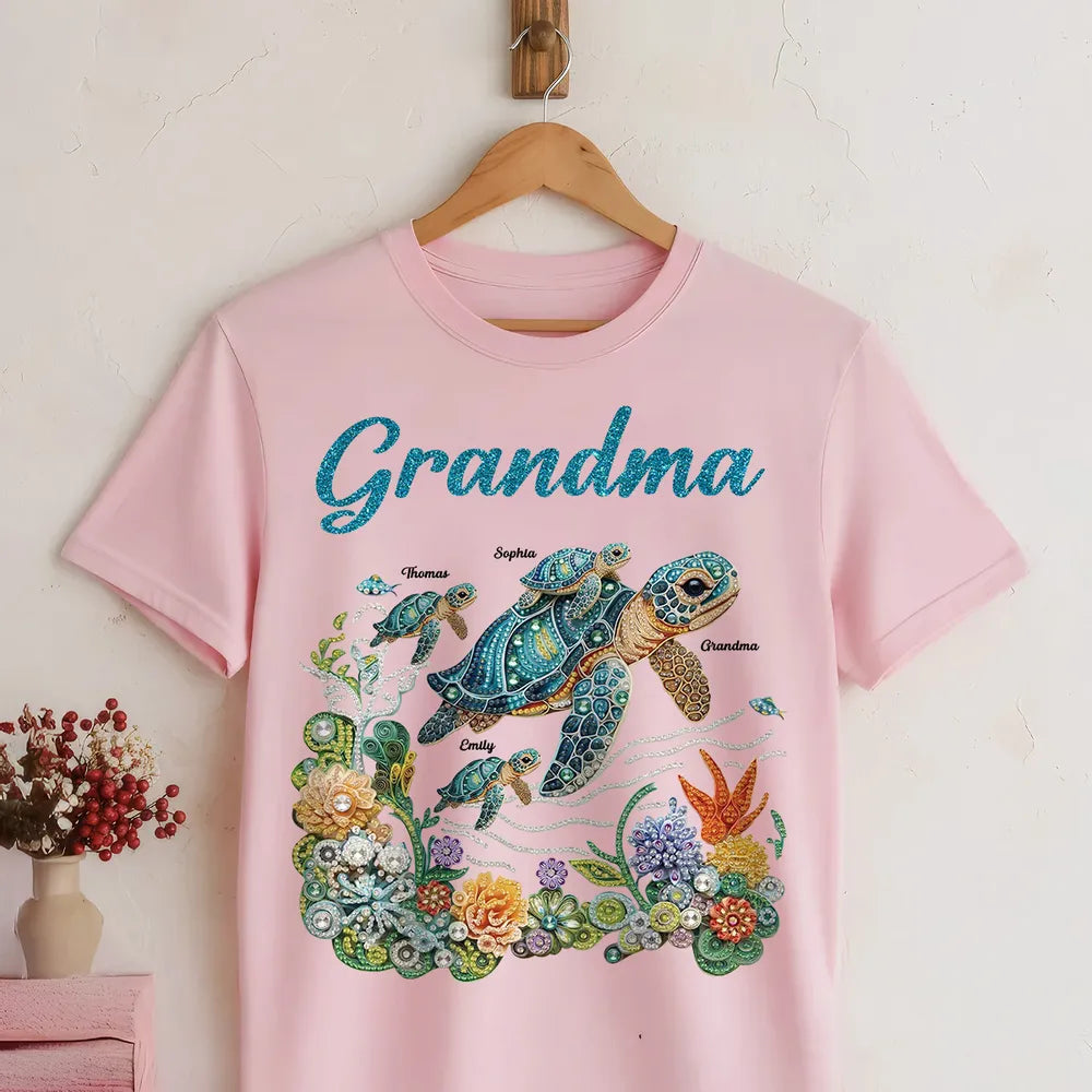 Personalized Grandma Sea Turtle Classic Tee, Sparkly Ocean Art, Unique Gift for Grandma for Mother's Day