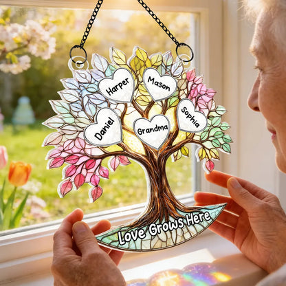 Personalized Acrylic Suncatcher Ornament Grandma Tree of Life with Heart Names for Window Decor, Unique Mother's Day Gift