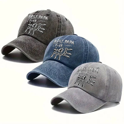 Personalized Washed Denim Baseball Cap, Best Dad Ever Fist Bump Design, Unique Vintage Look Gift for Dad