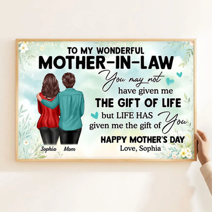 To My Wonderful Mother-In-Law Poster, Personalized Heartwarming Quote Wall Decor, Meaningful Gift from Daughter-in-Law