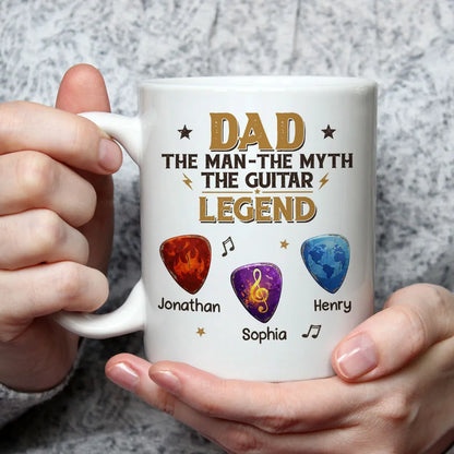 Personalized Ceramic Mug for Dad - The Man The Myth The Guitar Legend, Unique Funny Gift for Guitar Lovers
