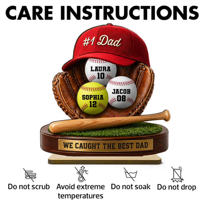 Baseball Dad 2-Layer Wooden Plaque, Custom Family Keepsake with We Caught the Best Dad, Creative Gift