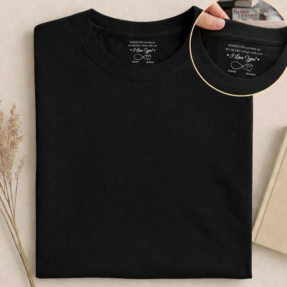 Classic Tee with I Love You Inside Neck Message, Creative Gift for Partner with Everyday Meaning
