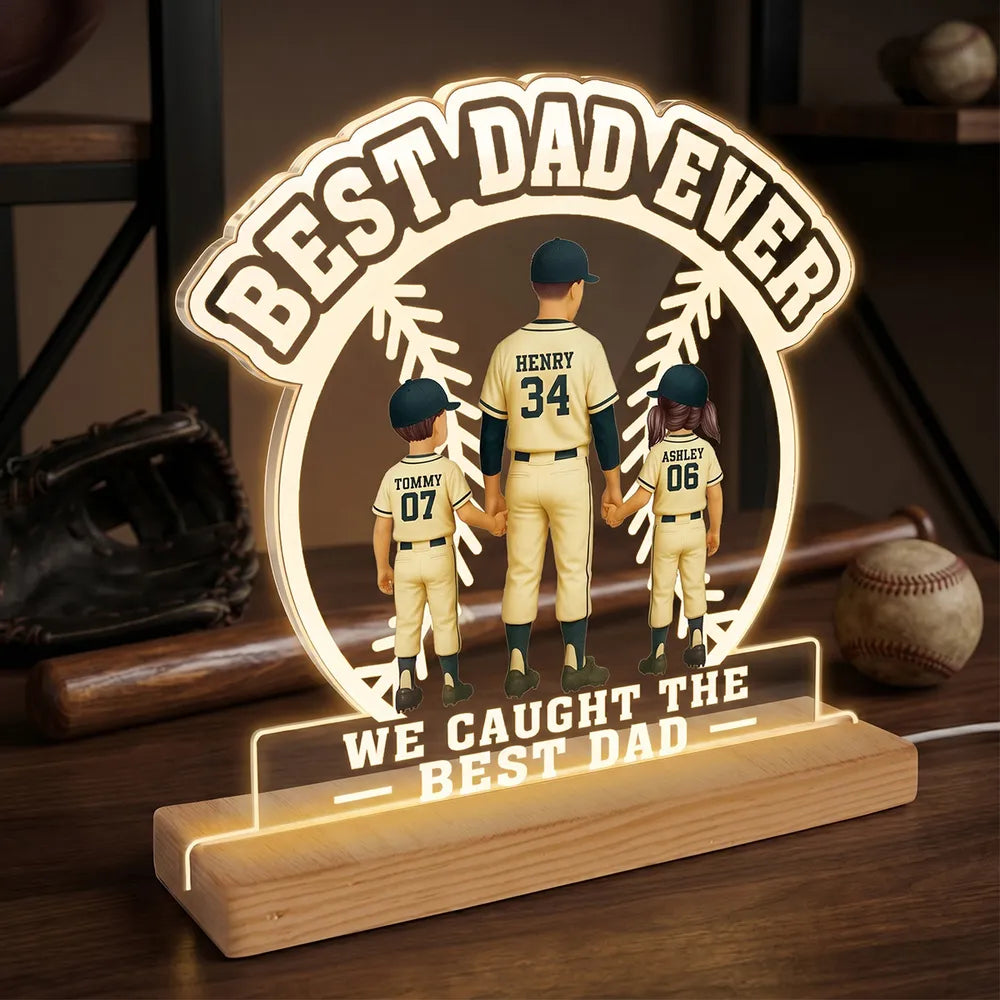 Custom Block LED Light Plaque, Holding Hands Baseball Dad Gift for a Heartfelt Family Keepsake