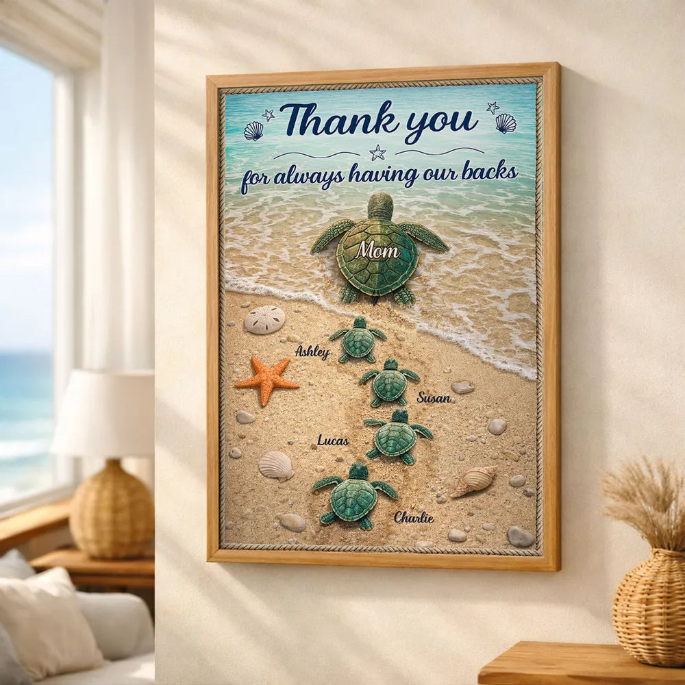 Personalized Turtle Family Beach Poster Thank You for Always Having Our Backs Unique Mother's Day Gift for Mom