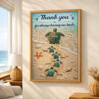 Personalized Turtle Family Beach Poster Thank You for Always Having Our Backs Unique Mother's Day Gift for Mom
