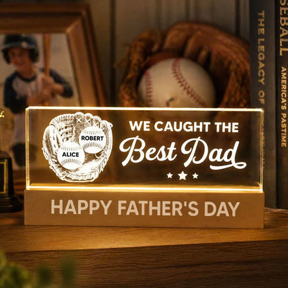 Personalized Block LED Light Plaque, Baseball Glove Best Dad Design, Warm Unique Gift for Dad