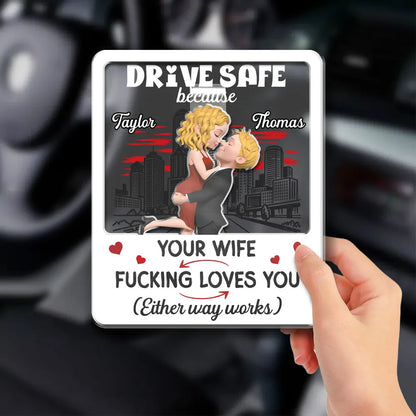 Personalized Acrylic Car Visor Clip, Drive Safe Hugging Couple, Unique Gift for Husband's Daily Drives
