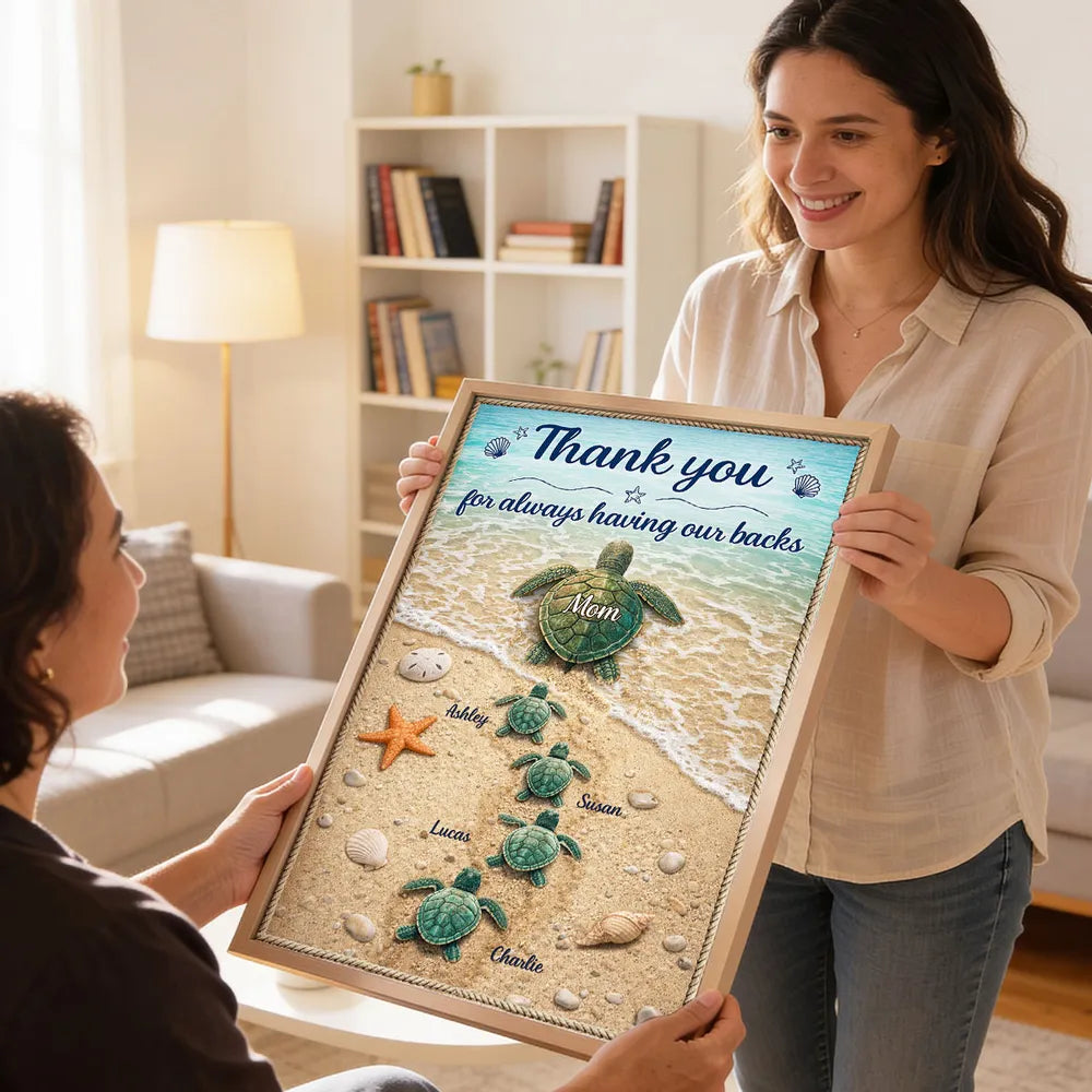 Personalized Turtle Family Beach Poster Thank You for Always Having Our Backs Unique Mother's Day Gift for Mom