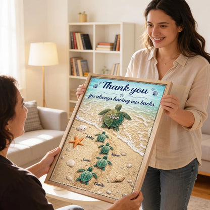 Personalized Turtle Family Beach Poster Thank You for Always Having Our Backs Unique Mother's Day Gift for Mom