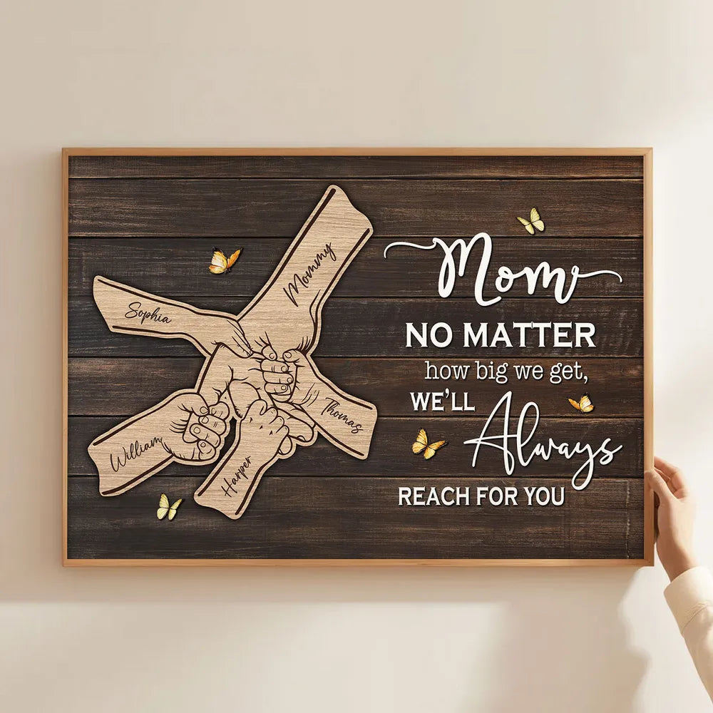 Mom We'll Always Reach For You Poster, Personalized Hand-Holding Design, Meaningful Gift for Mom