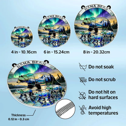 Acrylic Suncatcher Ornament with Stained Glass Style Bear Family Mountain Scene - Personalized Heartwarming Gift for Mom or Wife