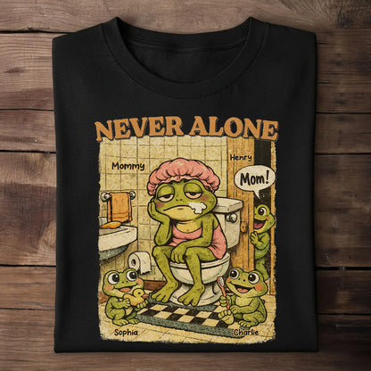 Personalized Never Alone Frog Mom Classic Tee, Funny Retro Bathroom Cartoon, Unique Gift for Mom