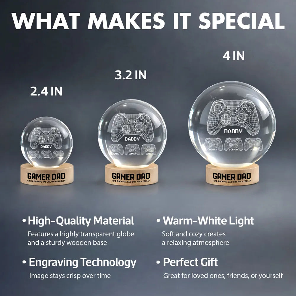 Personalized Globe Lamp Gamer Dad Night Light, Unique Father's Day Gift for Dad