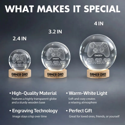 Personalized Globe Lamp Gamer Dad Night Light, Unique Father's Day Gift for Dad
