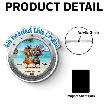 Acrylic Magnet Personalized Cruise Door Magnet with Funny Whimsical Bird Couple Ocean Scene Sweet Trip Memory Unique Gift