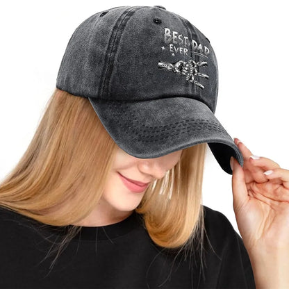 Personalized Washed Denim Baseball Cap, Best Dad Ever Fist Bump Design, Unique Vintage Look Gift for Dad