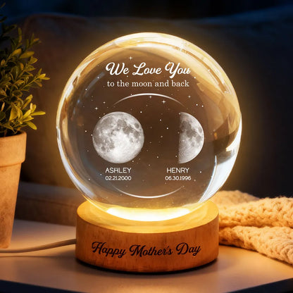 Personalized Globe Lamp with Moon Phases, We Love You to the Moon and Back, Unique Mother's Day Gift