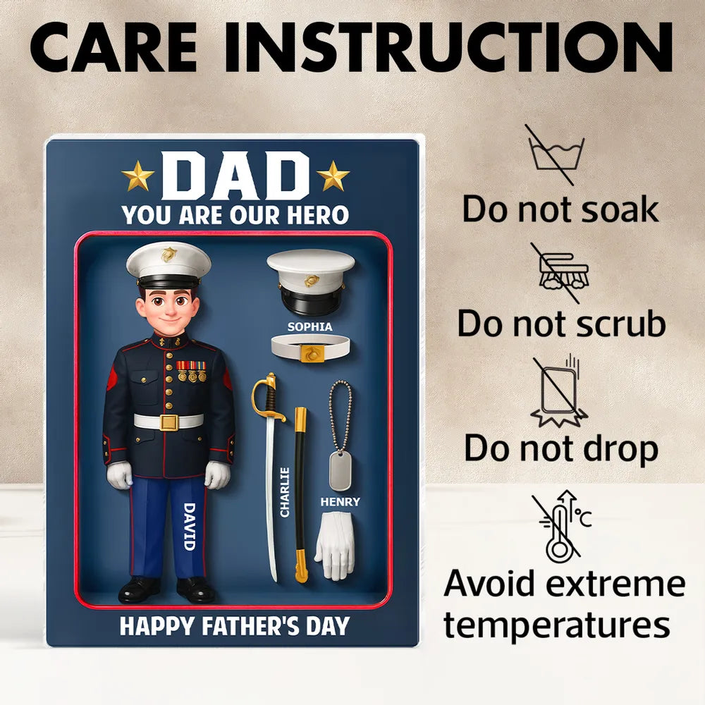 Personalized Rectangle Acrylic Block Plaque, Dad You Are Our Hero Marine Keepsake, Unique Father's Day Gift