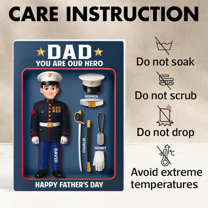 Personalized Rectangle Acrylic Block Plaque, Dad You Are Our Hero Marine Keepsake, Unique Father's Day Gift